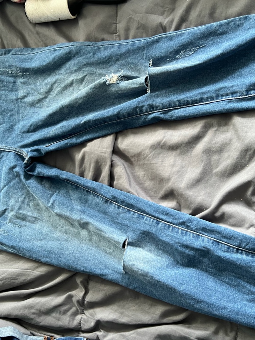 Fashion Nova Women's Distressed Blue Straight Leg Jeans